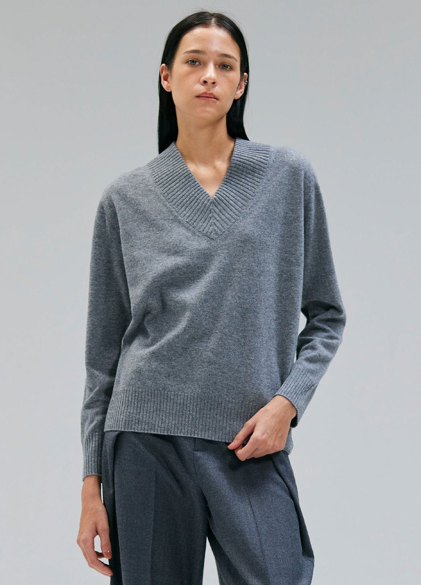 輕毛料羊絨V領針織衫